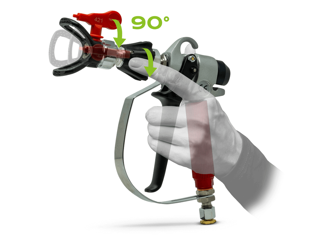 Pistola rossa per verniciatura senza spruzzo vista frontale attrezzo Tecnover