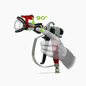 Dettaglio professionale pistola rossa Tecnover per verniciatura airless ad alta precisione