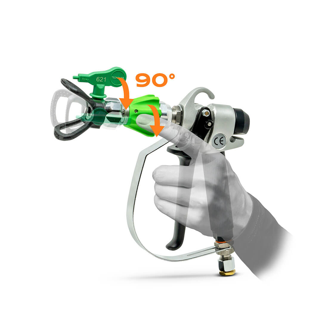 Dettaglio pistola verde Tecnover per verniciatura airless professionale e finiture industriali