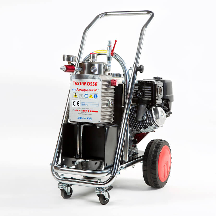 Pompa Airless Tecnover Testarossa Superquindicimila professionale con telaio cromato e ruote